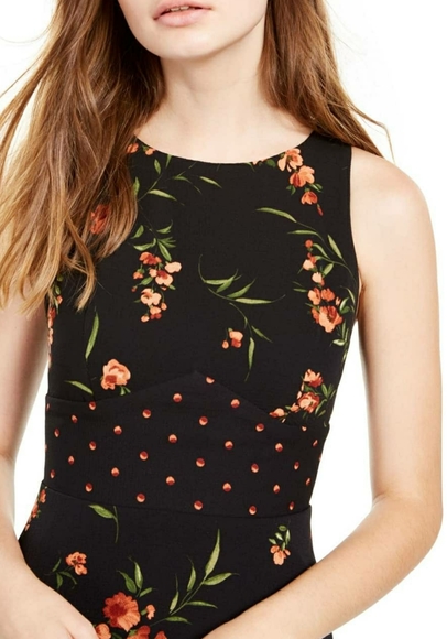 Teeze Me Juniors Mixed-Print Ruffled D BlackOrange - Picture 2 of 3